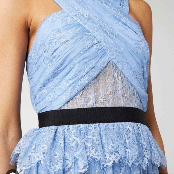 Self Portait Blue Cross Front Fine Lace Mini Dress - Picture 2 of 11